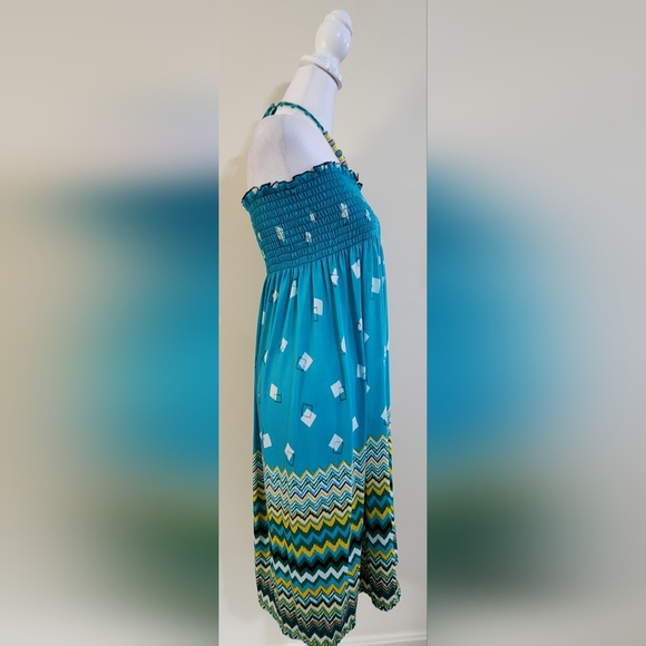 Vintage Beaded Halter Neck Aztec Print Dress Maxi Skirt Beach Cover-up L/XL - Picture 3 of 9